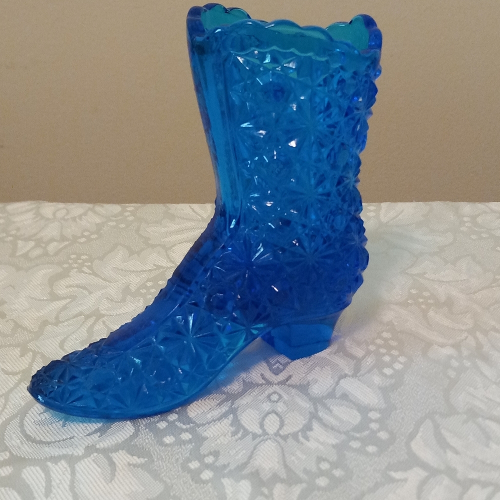 Fenton Blue Glass Boot Accent